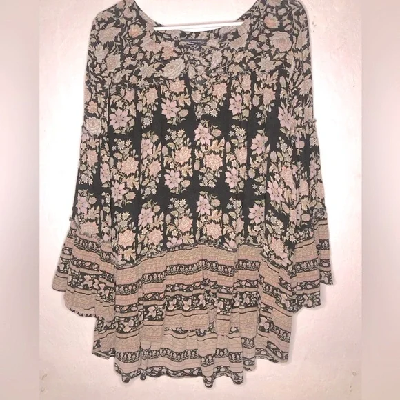 American Eagle Outfitters Dark Floral boho Grunge Tunic Top Blouse Size Medium - Picture 5 of 7